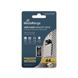 MediaRange USB 2.0 Nano Flash Memory Drive with Key Chain, Black, 64GB