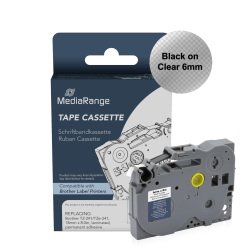 MediaRange Label Tape Cartridge, Replacing Brother TZ-111/TZe-111, 6mm, 8m, Laminated and Permanent Adhesive, Black on Clear