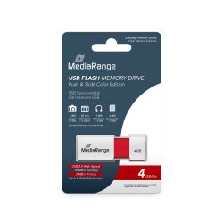 MediaRange USB 2.0 Flash Memory Drive with Sliding Mechanism, Red/White, 4GB