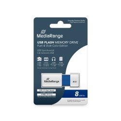 MediaRange USB 2.0 Flash Memory Drive with Sliding Mechanism, Blue/White, 8GB