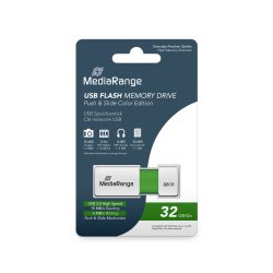 MediaRange USB 2.0 Flash Memory Drive with Sliding Mechanism, Green/White, 32GB