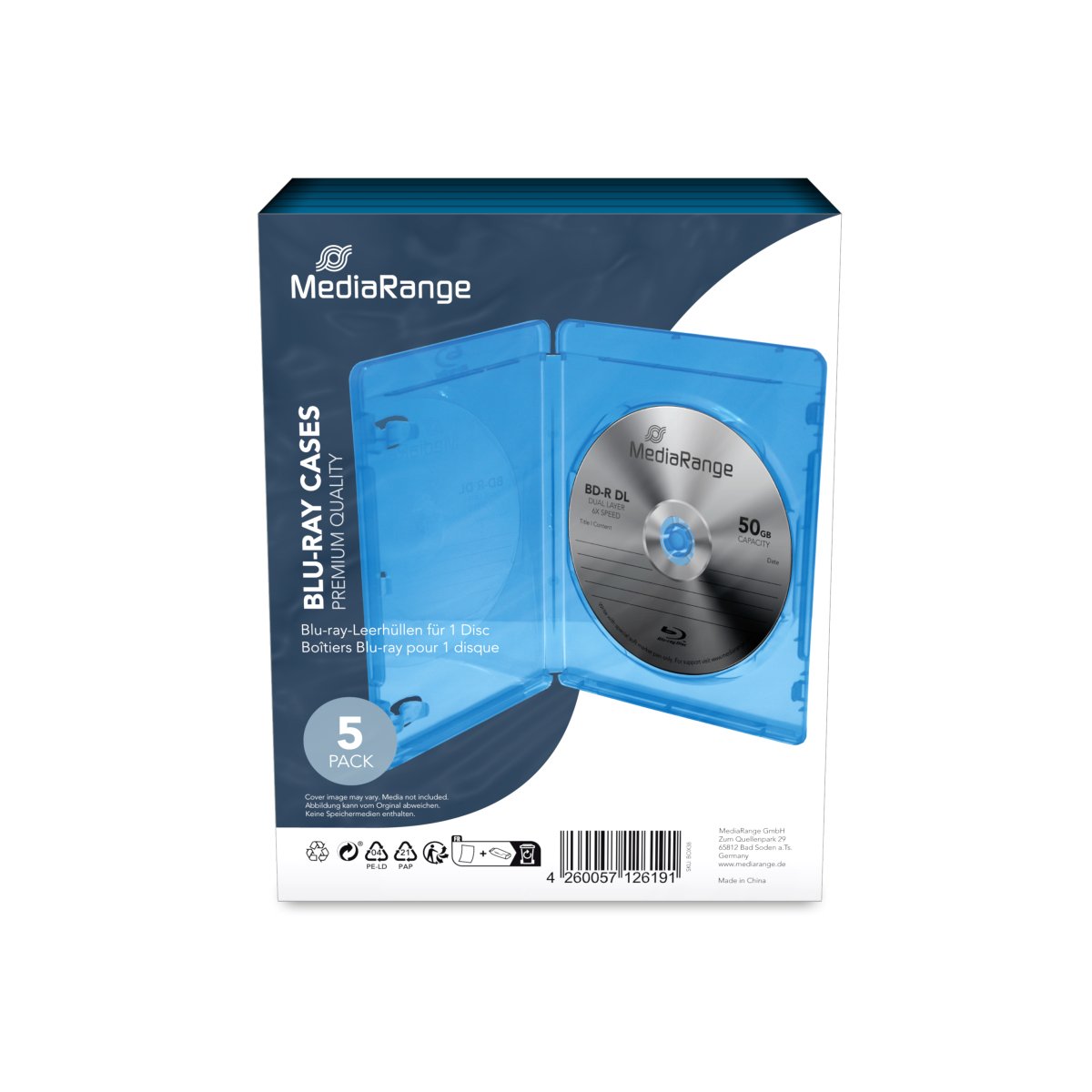 MediaRange BD Case for 1 disc, 11mm, blue, Pack 5