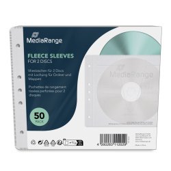 MediaRange Fleece sleeves for 2 discs, for standard binders and files, white, 50 pack
