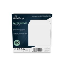 MediaRange Paper sleeves with flap, without window, white, 100 pack