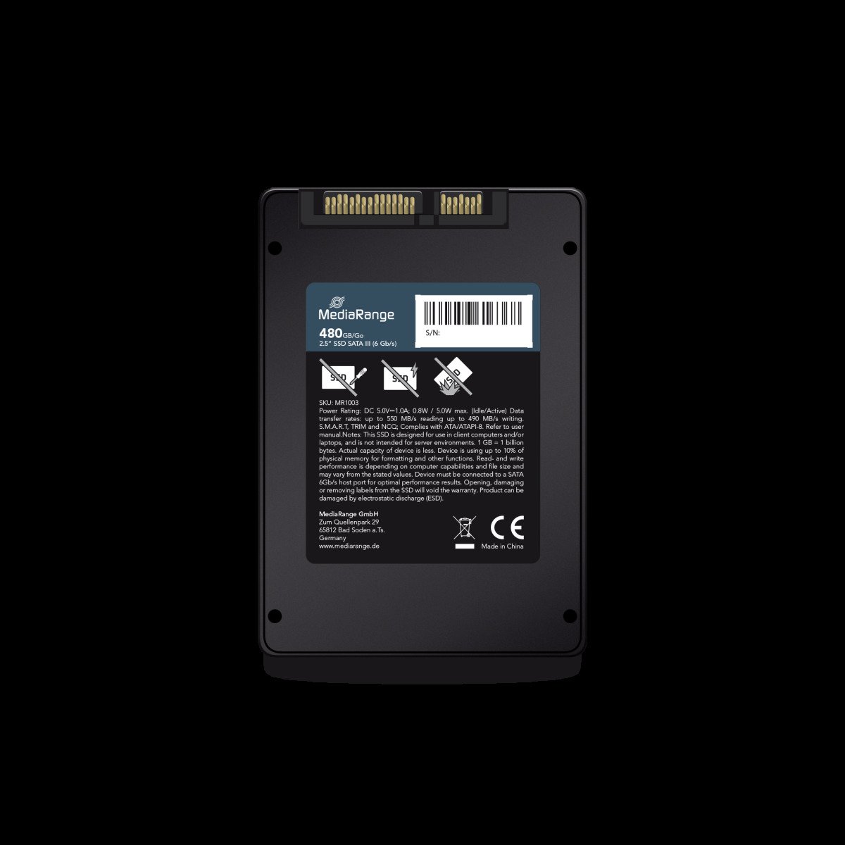 MediaRange Internal 2.5-inch solid state drive, SATA 6 Gb/s, 480GB, black