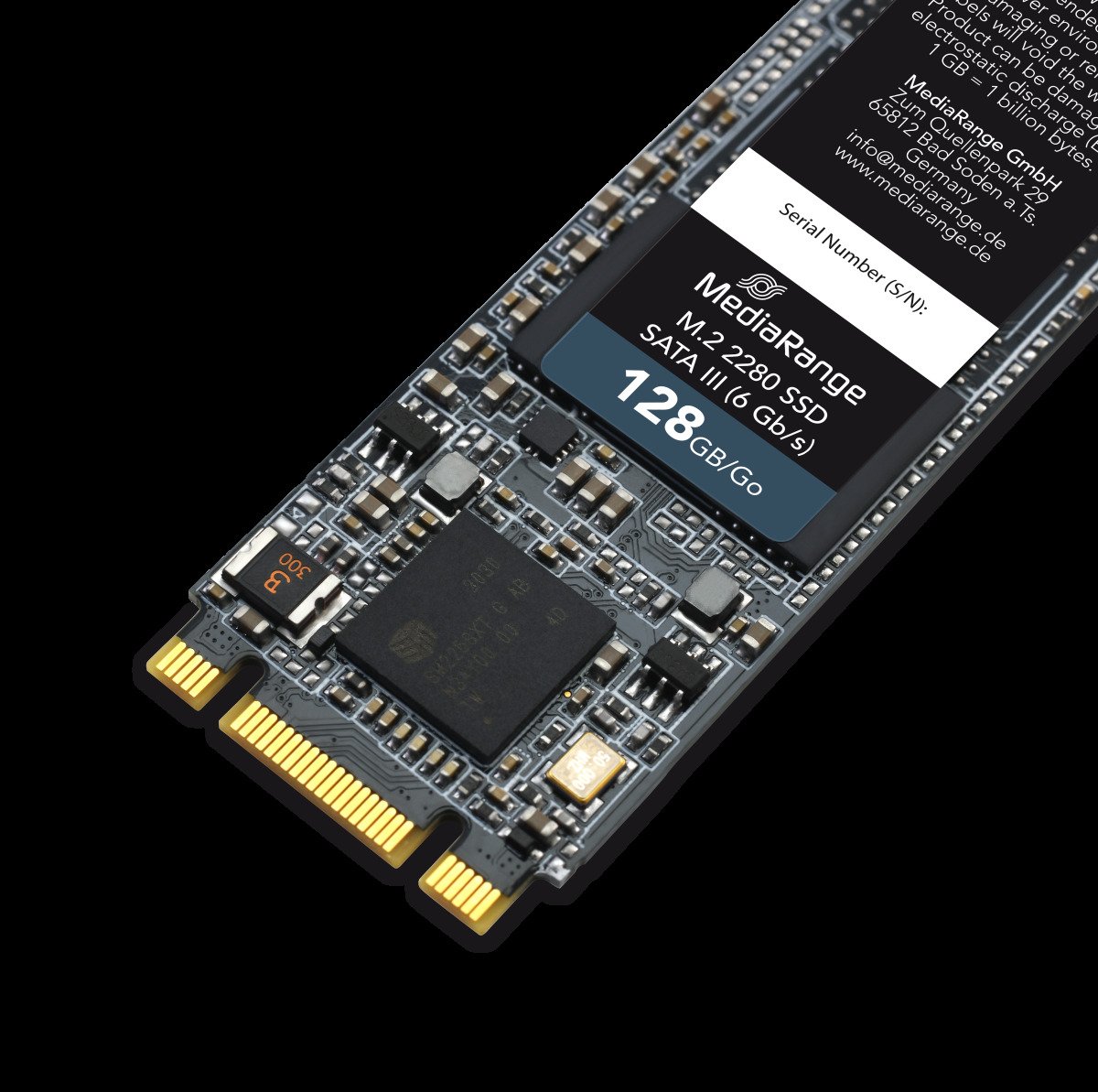 MediaRange Internal M.2 2280 solid state drive, SATA 6 Gb/s, 128GB, black