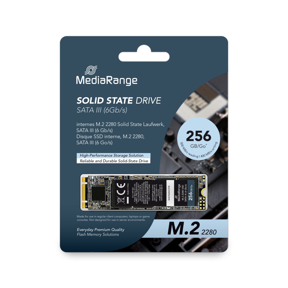 MediaRange Internal M.2 2280 solid state drive, SATA 6 Gb/s, 256GB, black