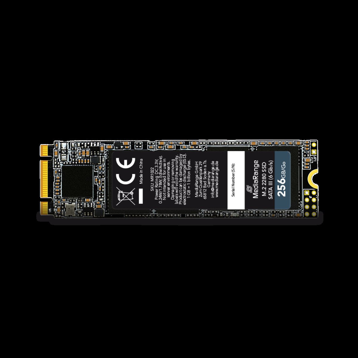MediaRange Internal M.2 2280 solid state drive, SATA 6 Gb/s, 256GB, black
