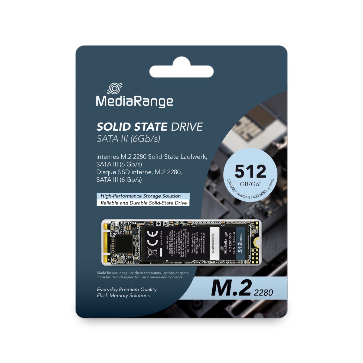 MediaRange Internal M.2 2280 solid state drive, SATA 6 Gb/s, 512GB, black