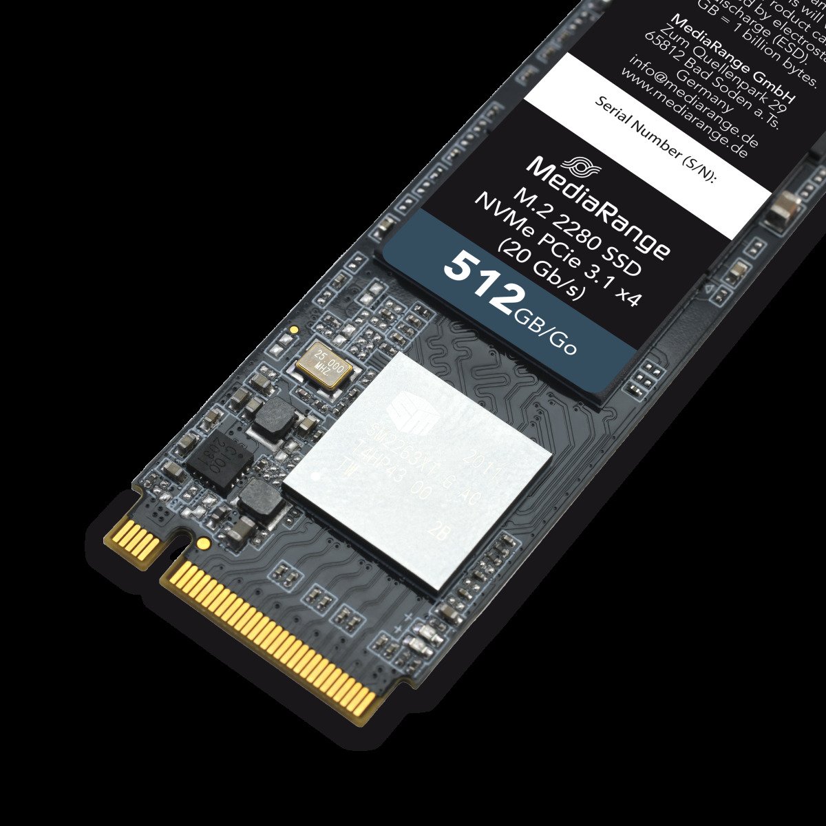 MediaRange Internal M.2 2280 solid state drive, NVMe PCIe 3.1 x4 20 Gb/s, 512GB, black