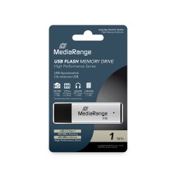 MediaRange USB 3.2 Gen 1 High Performance Flash Memory Drive, Housing with Protective Cap, Silver/Black, 1TB
