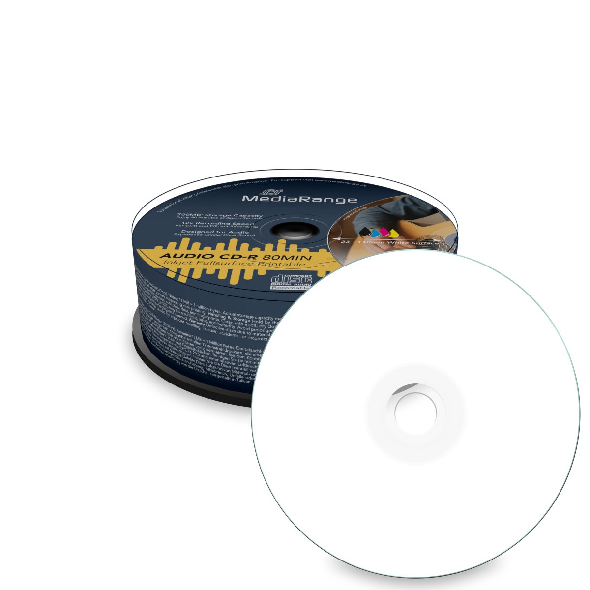 MediaRange Audio CD-R 700MB|80min 12x speed, inkjet fullsurface printable, Cake 25