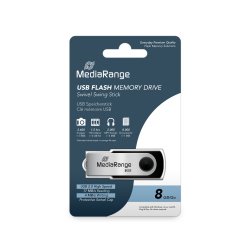 MediaRange USB 2.0 Flash Memory Drive, Swivel Housing, Silver/Black, 8GB